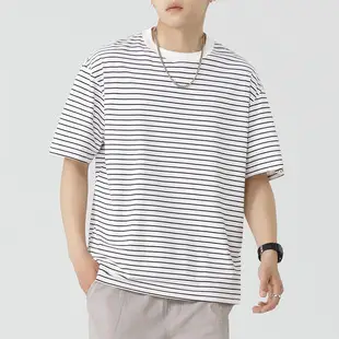 Qi Haipeng Striped T-Shirt Brown Striped Couple Wear Summer — feature 1
