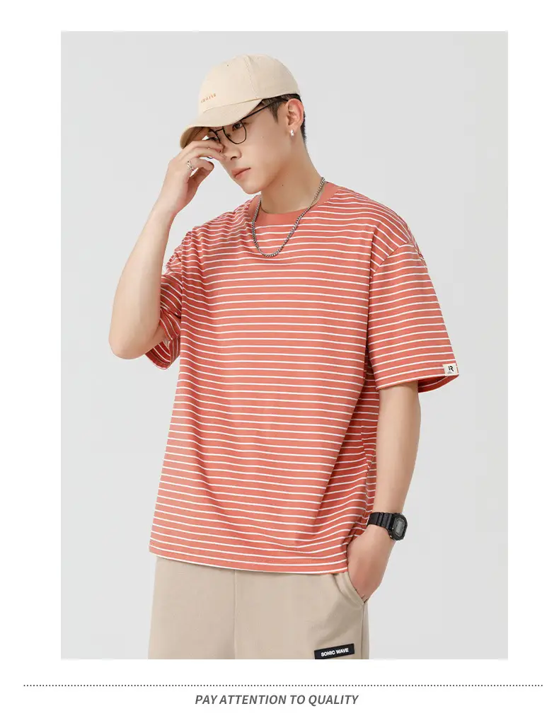 Qi Haipeng Striped T-Shirt Brown Striped Couple Wear Summer — feature 28