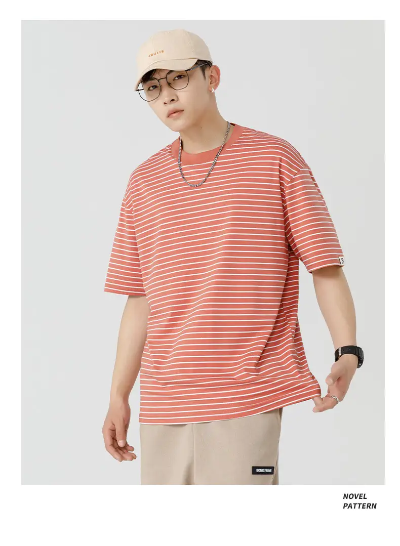 Qi Haipeng Striped T-Shirt Brown Striped Couple Wear Summer — feature 29