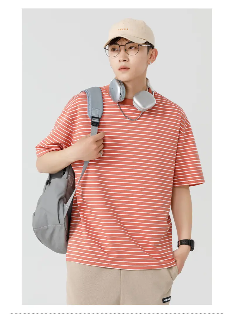 Qi Haipeng Striped T-Shirt Brown Striped Couple Wear Summer — feature 30