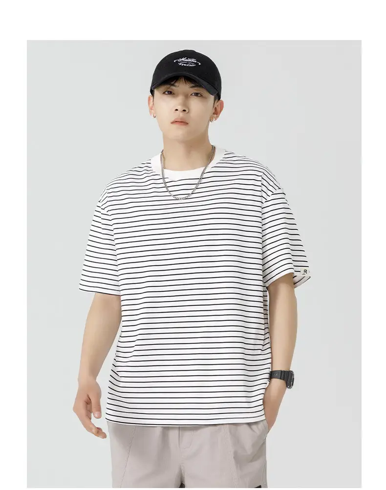 Qi Haipeng Striped T-Shirt Brown Striped Couple Wear Summer — feature 31