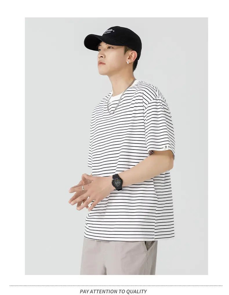 Qi Haipeng Striped T-Shirt Brown Striped Couple Wear Summer — feature 32