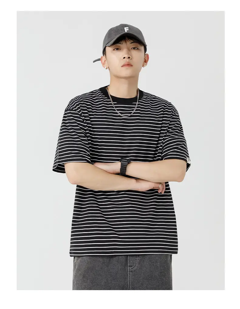 Qi Haipeng Striped T-Shirt Brown Striped Couple Wear Summer — feature 35