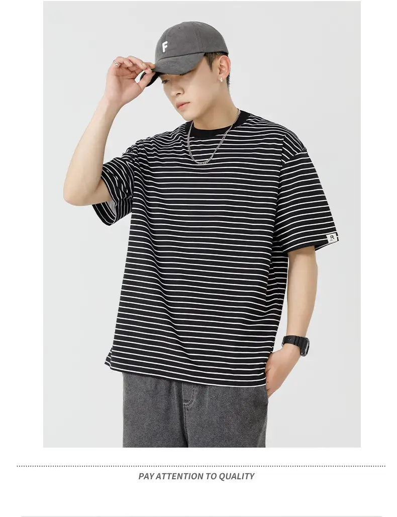 Qi Haipeng Striped T-Shirt Brown Striped Couple Wear Summer — feature 36