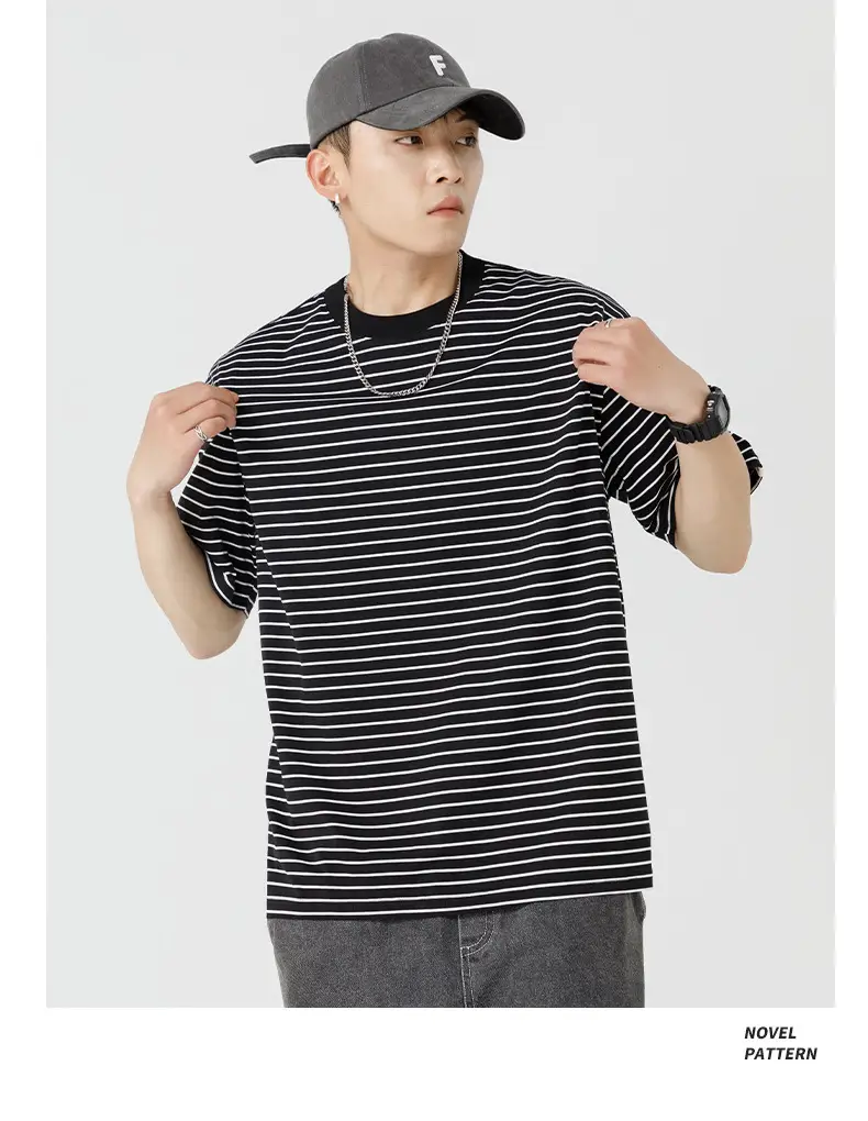 Qi Haipeng Striped T-Shirt Brown Striped Couple Wear Summer — feature 37