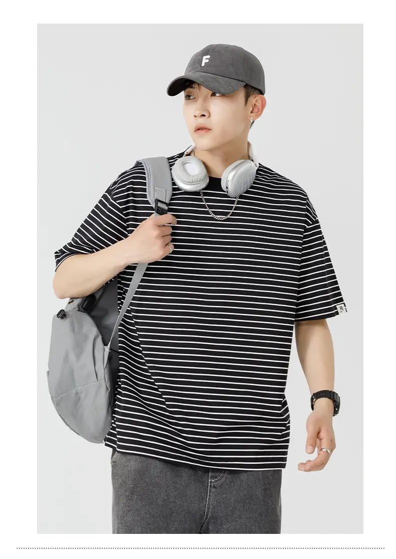 Qi Haipeng Striped T-Shirt Brown Striped Couple Wear Summer — feature 38