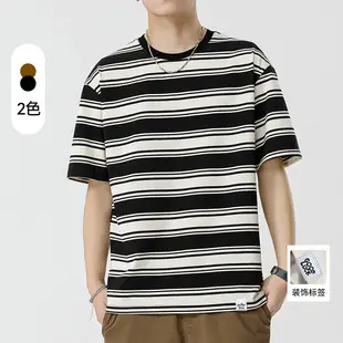 Qi Haipeng Striped T-Shirt Brown Striped Couple Wear Summer — feature 6