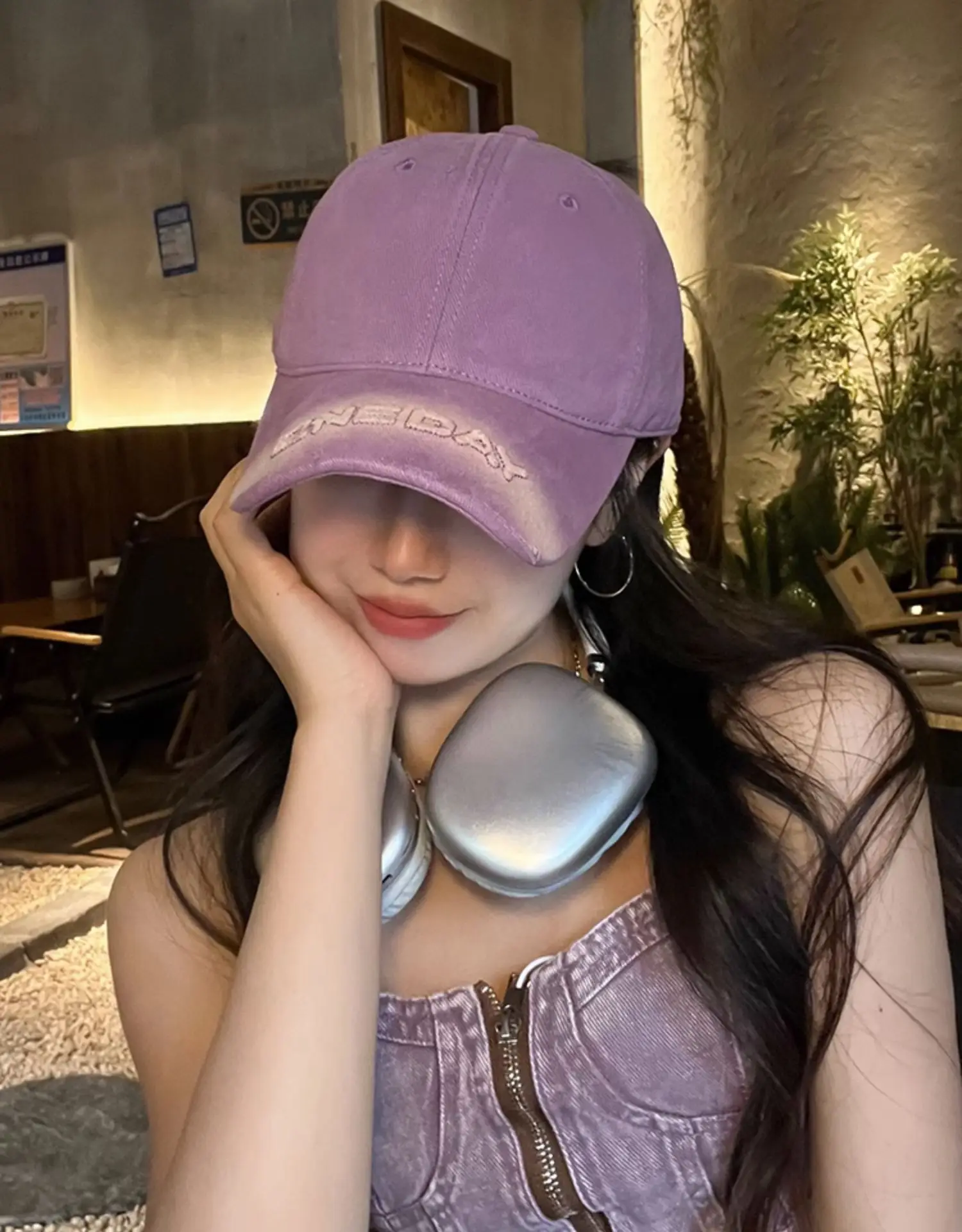 Purple Letter Embroidered Women's Curved Brim Baseball Hat — feature 5