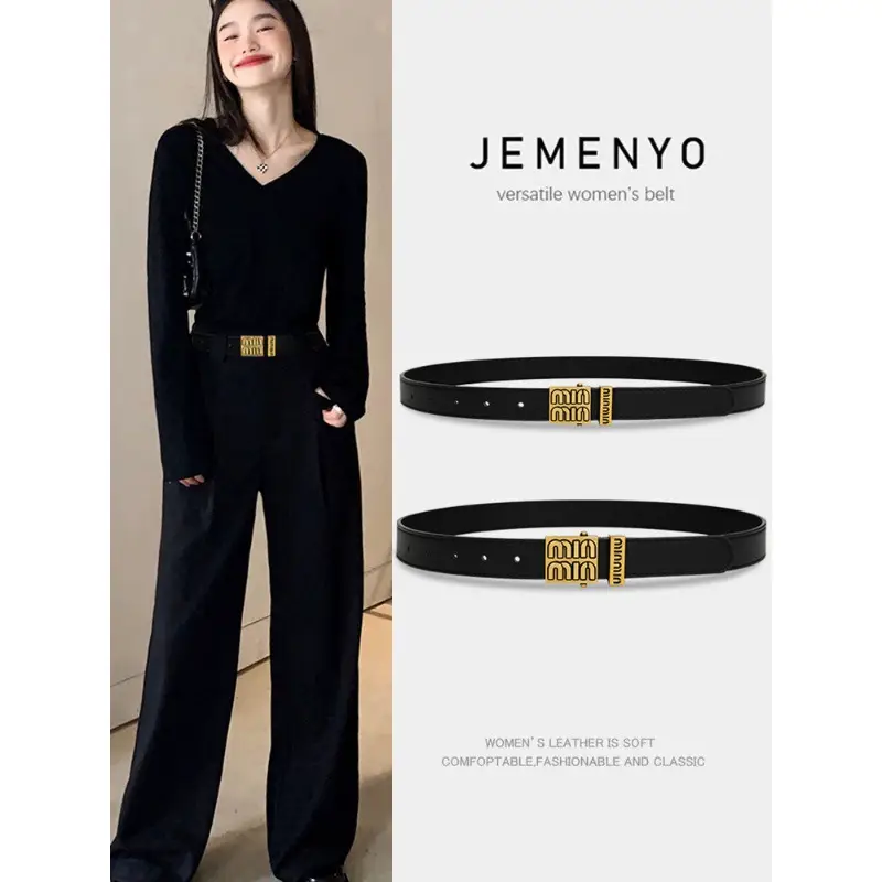 Women Leather Belt Black 28cm Adjustable - Image 3