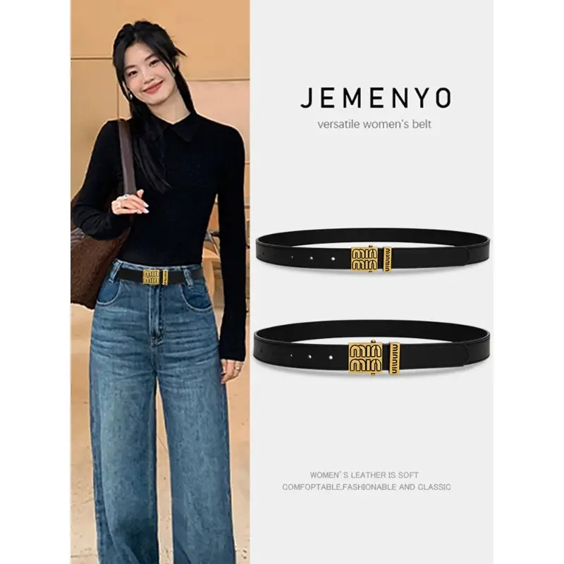 Women Leather Belt Black 28cm Adjustable - Image 6