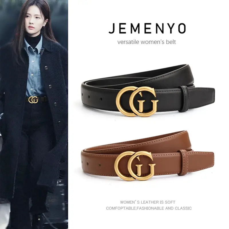 Women's Leather Belt Black Brown Gold Logo - Image 8