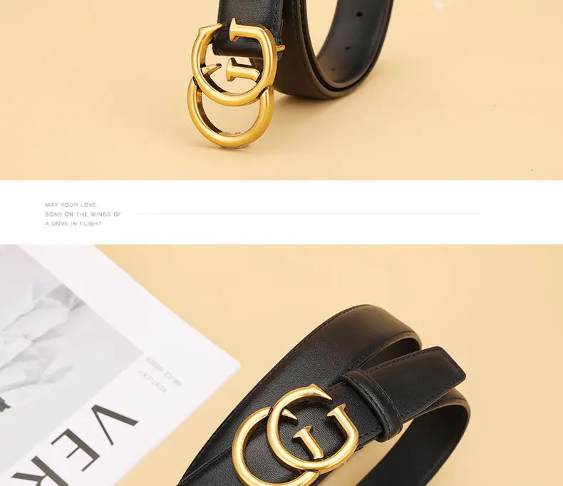 Women's Leather Belt Black Brown Gold Logo — feature 16