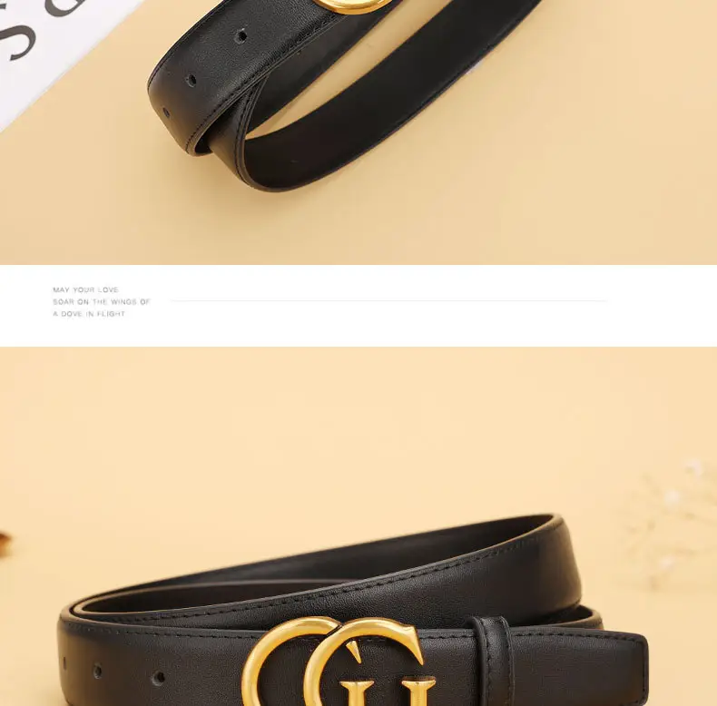 Women's Leather Belt Black Brown Gold Logo — feature 17