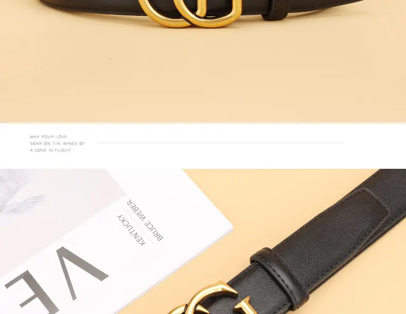 Women's Leather Belt Black Brown Gold Logo — feature 18