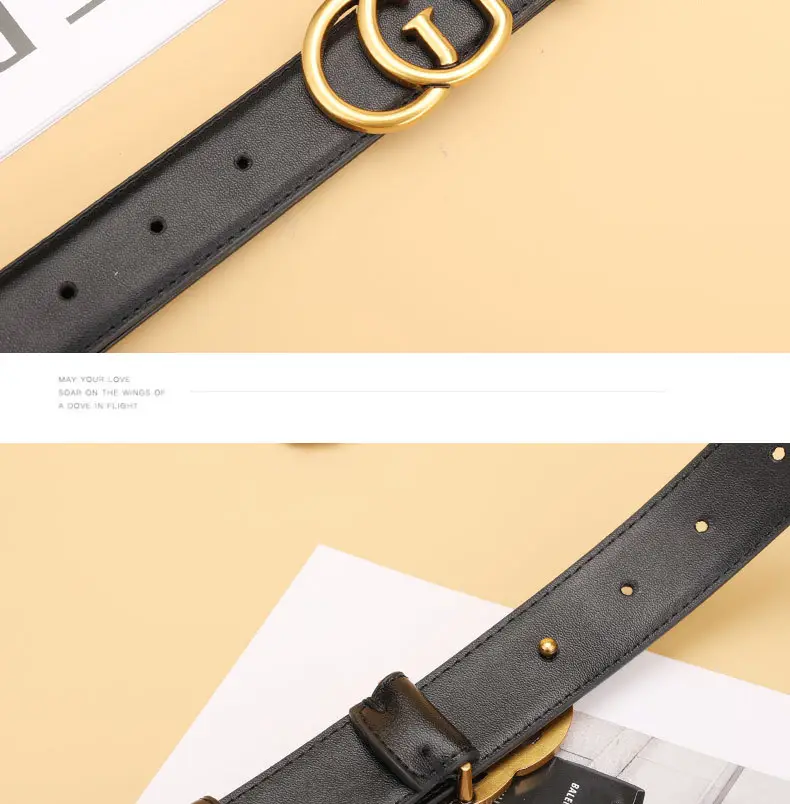 Women's Leather Belt Black Brown Gold Logo — feature 19