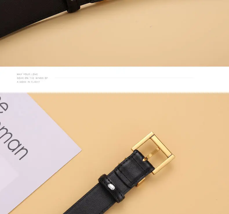 Yangshulin Women's Black Leather Belt with Gold Buckle — feature 19