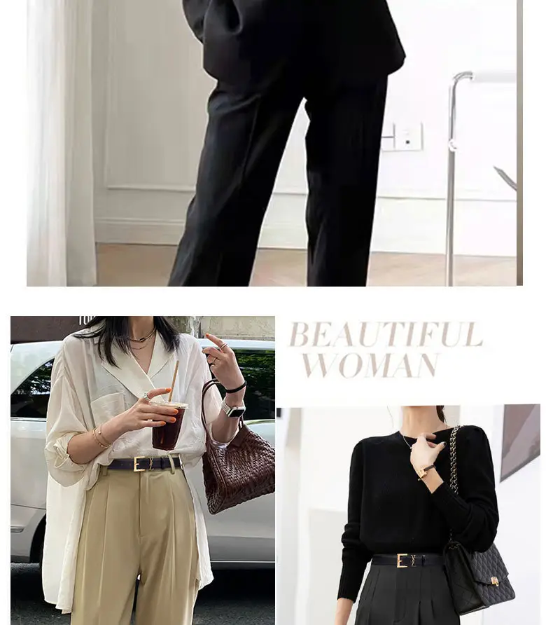 Yangshulin Women's Black Leather Belt with Gold Buckle — feature 5