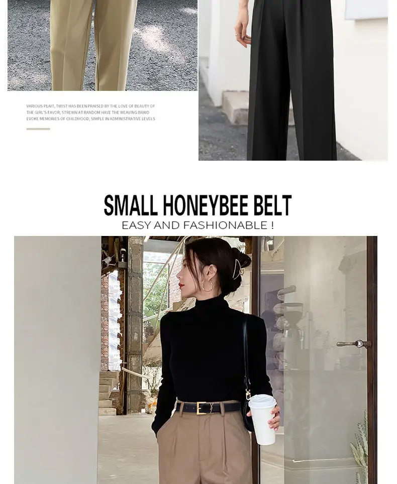 Yangshulin Women's Black Leather Belt with Gold Buckle — feature 6