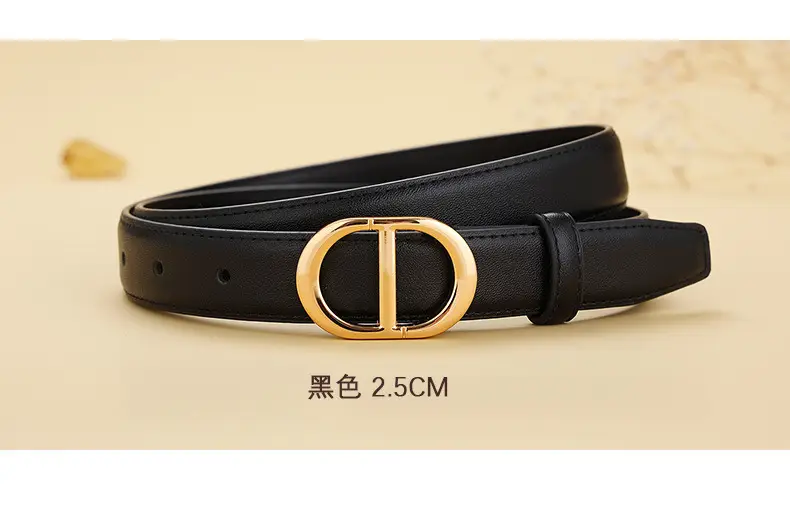 Women's Black & Brown Leather Belt with Gold Logo — feature 15