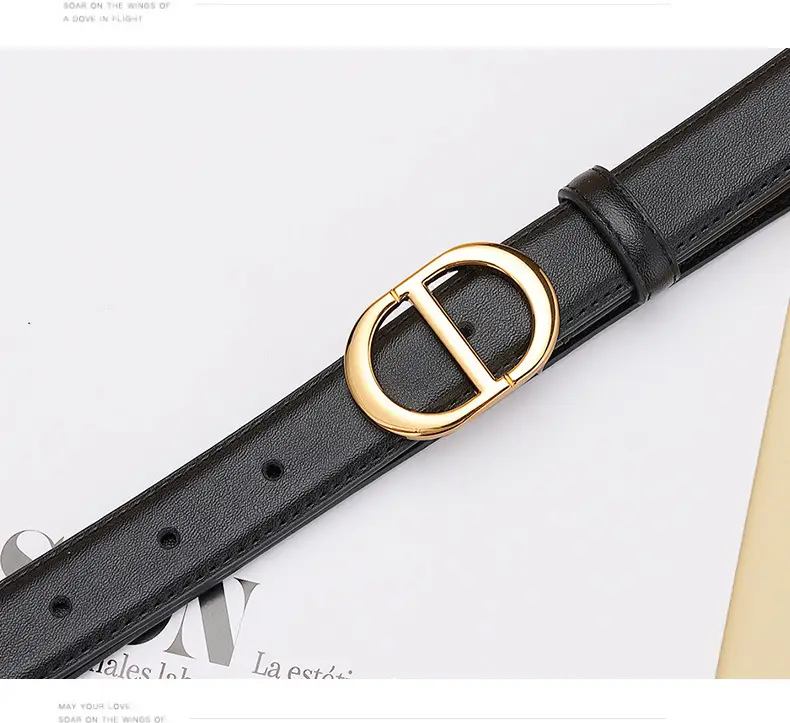 Women's Black & Brown Leather Belt with Gold Logo — feature 17