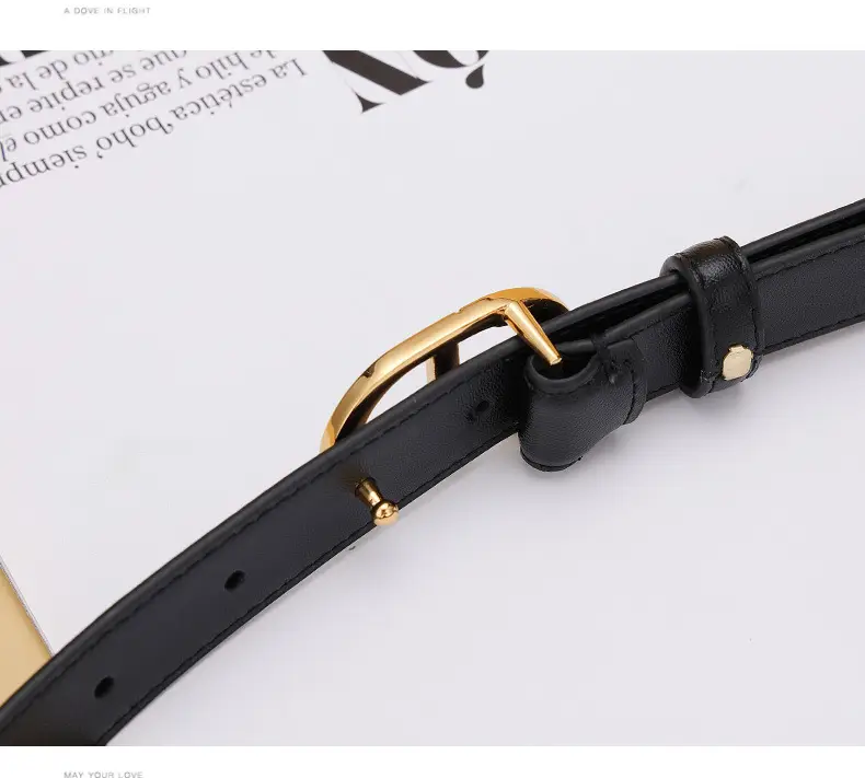 Women's Black & Brown Leather Belt with Gold Logo — feature 18