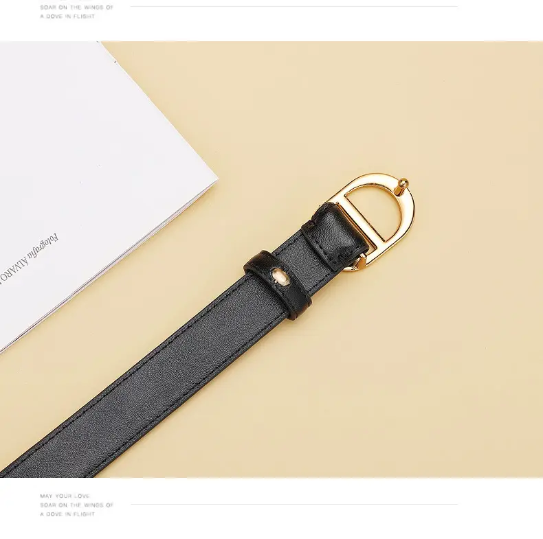 Women's Black & Brown Leather Belt with Gold Logo — feature 19