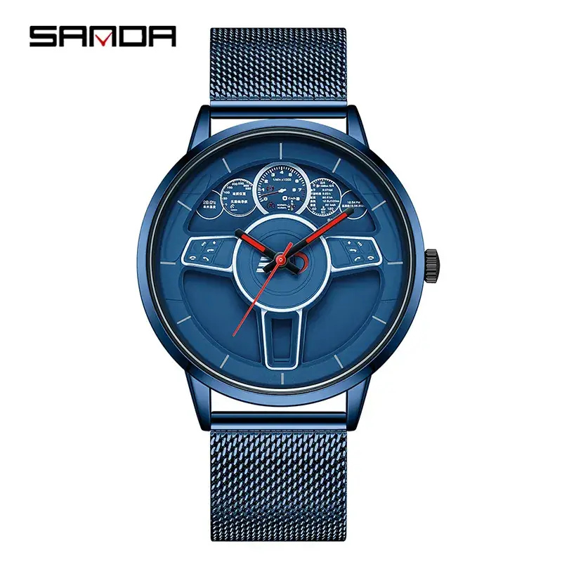Men's Stereo Cut Out Quartz Watch with Stainless Steel Band - Image 3