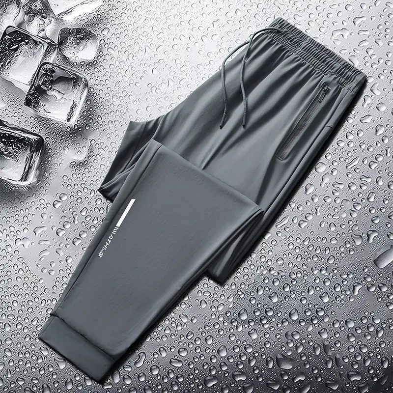 Men Ice Silk Ankle-Tied Zipper Pants - Image 2