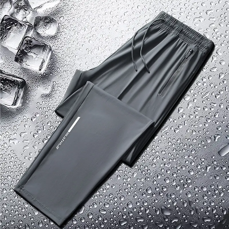 Men Ice Silk Ankle-Tied Zipper Pants - Image 4