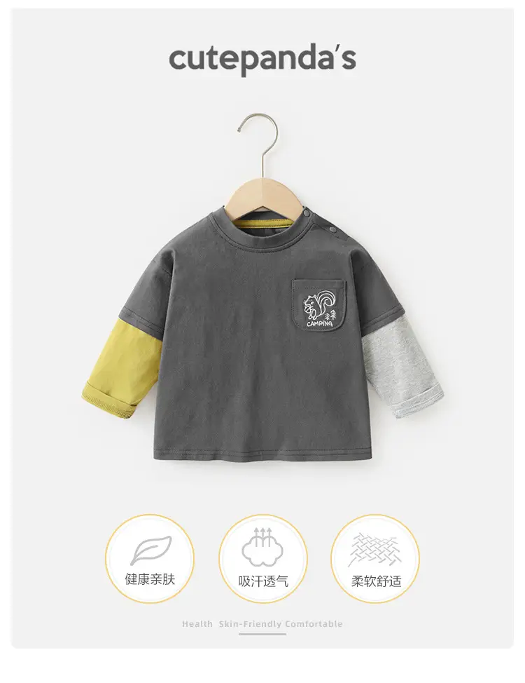 Baby Two-In-One Long Sleeve T-Shirt White Green Spring Outfit — feature 2