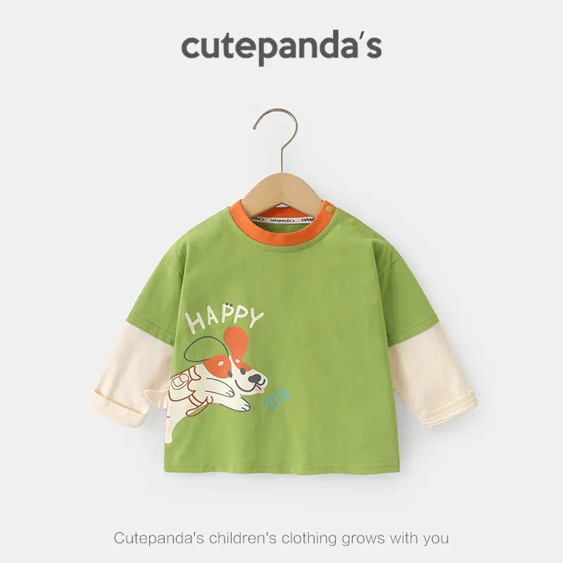 Baby Two-In-One Long Sleeve T-Shirt White Green Spring Outfit - Image 13