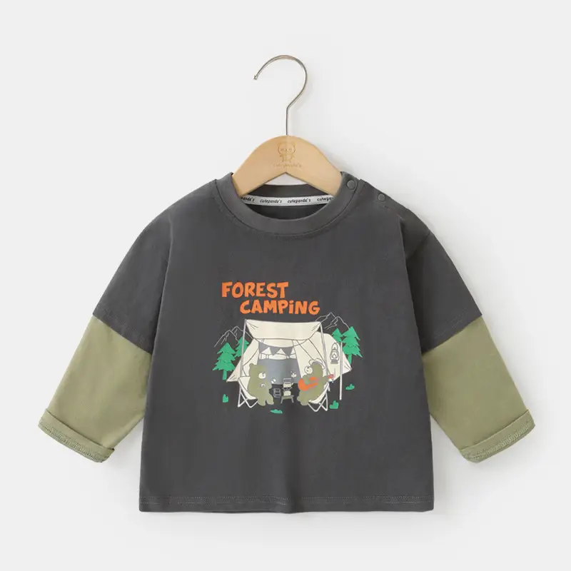 Baby Two-In-One Long Sleeve T-Shirt White Green Spring Outfit - Image 16