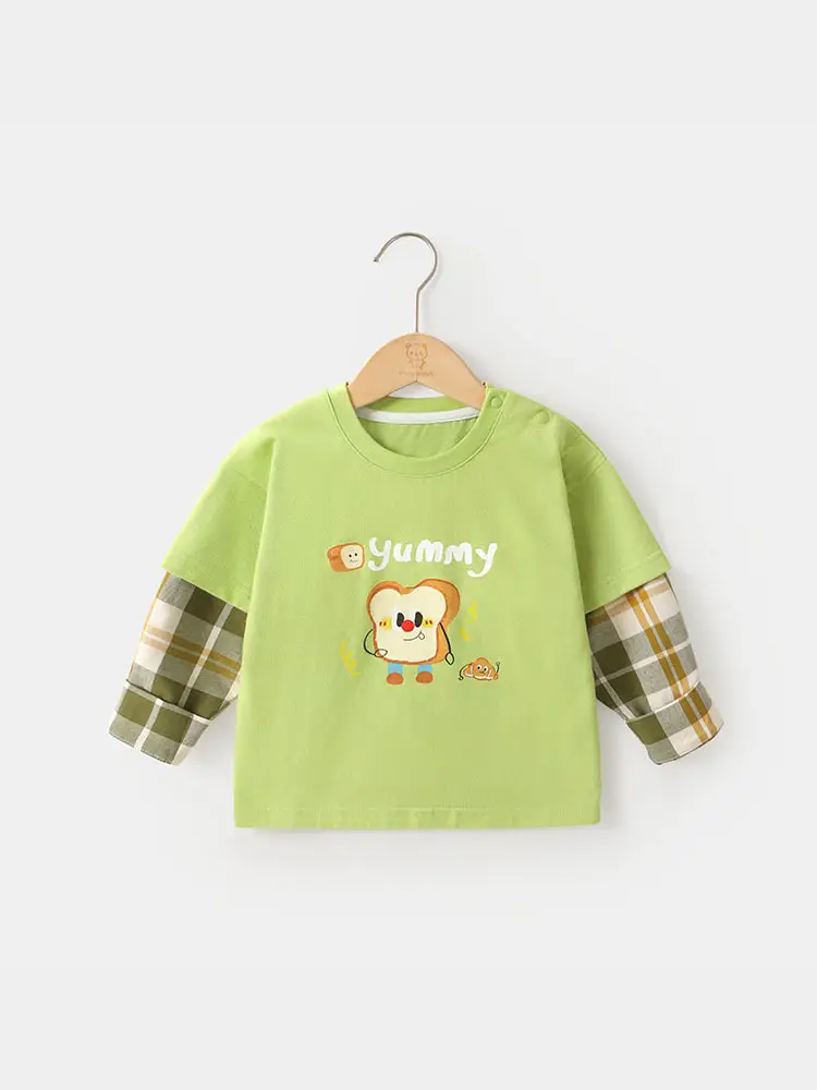 Baby Two-In-One Long Sleeve T-Shirt White Green Spring Outfit - Image 5