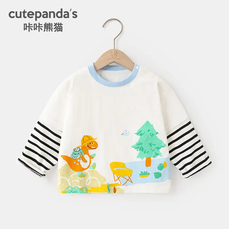 Baby Two-In-One Long Sleeve T-Shirt White Green Spring Outfit - Image 8
