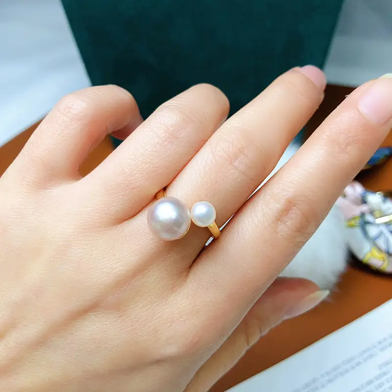 Double Pearl Ring with Double Beads Elegant Design - Image 2