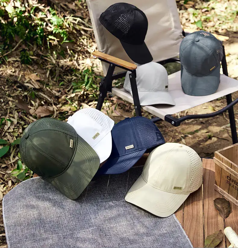 Summer Grey Sports Baseball Cap with Perforated Design — feature 11