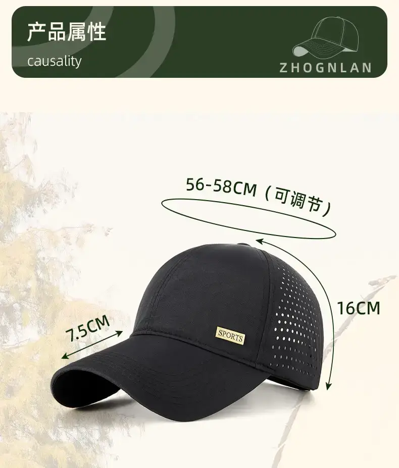 Summer Grey Sports Baseball Cap with Perforated Design — feature 22
