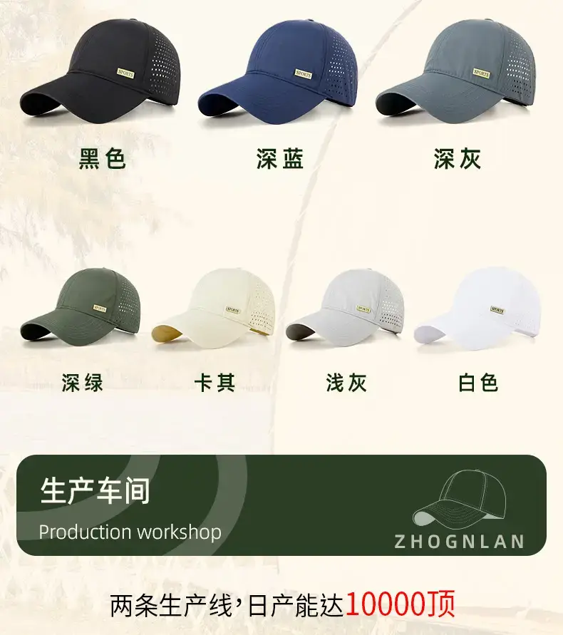 Summer Grey Sports Baseball Cap with Perforated Design — feature 25