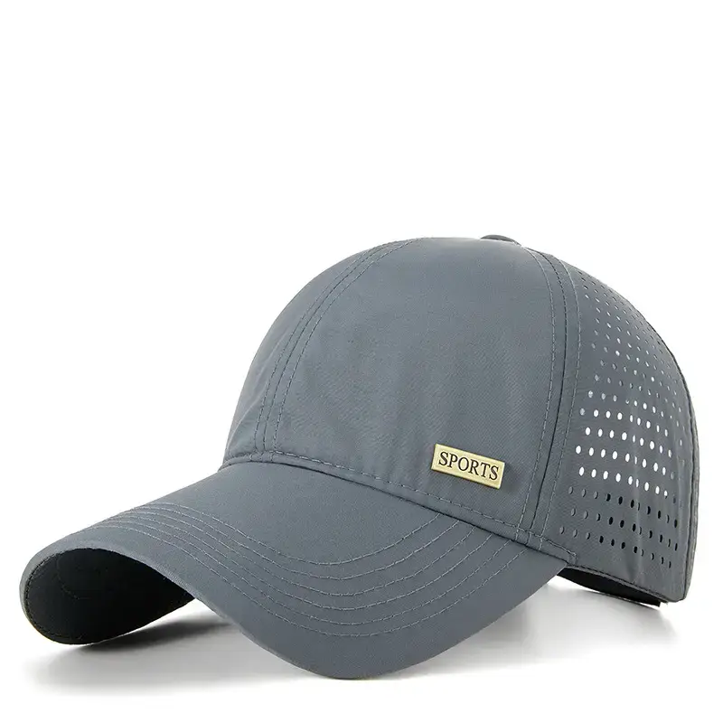 Summer Grey Sports Baseball Cap with Perforated Design - Image 3