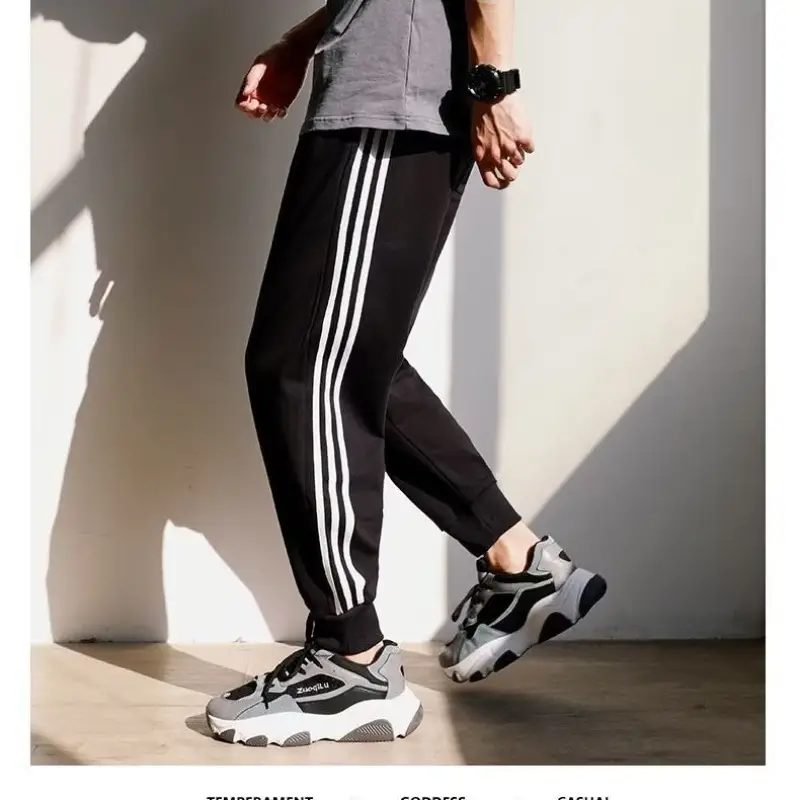 Men Velvet Leggings Three Stripe Black Sweatpants - Image 7