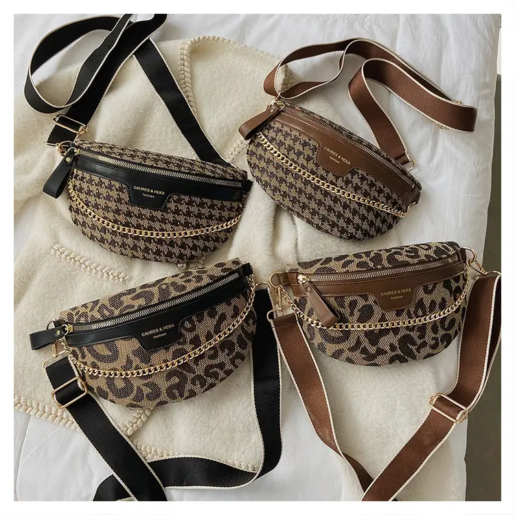 Women's Houndstooth Canvas Waist Bag with Gold Chain — feature 1