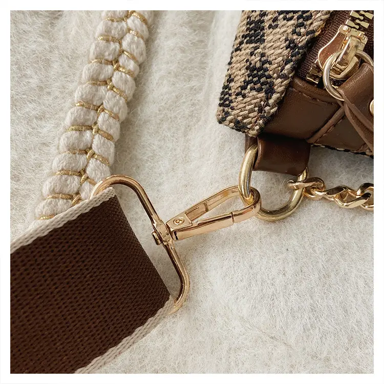 Women's Houndstooth Canvas Waist Bag with Gold Chain — feature 10