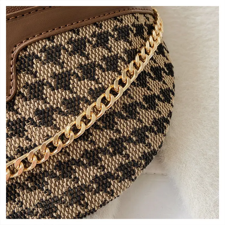 Women's Houndstooth Canvas Waist Bag with Gold Chain — feature 11