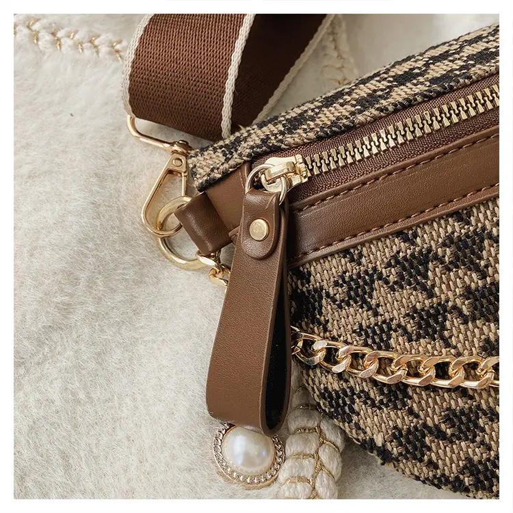 Women's Houndstooth Canvas Waist Bag with Gold Chain — feature 13