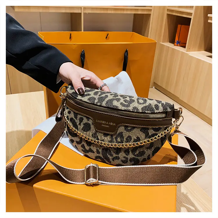 Women's Houndstooth Canvas Waist Bag with Gold Chain — feature 34