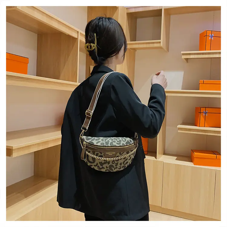 Women's Houndstooth Canvas Waist Bag with Gold Chain — feature 36