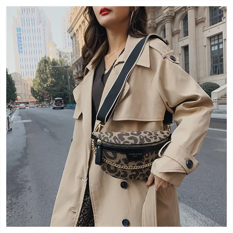 Women's Houndstooth Canvas Waist Bag with Gold Chain — feature 40