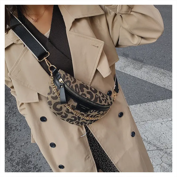 Women's Houndstooth Canvas Waist Bag with Gold Chain — feature 41