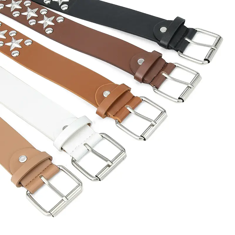 2024 Women's White PU Punk Belt with Studded Buckle - Image 8