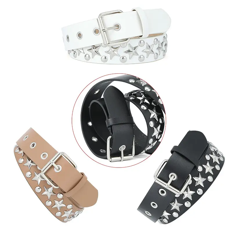 2024 Women's White PU Punk Belt with Studded Buckle - Image 9